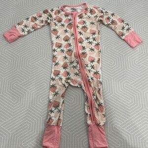 Caden Lane Berry Happy and Sweet Bamboo 6-12 mo Zip Rompers